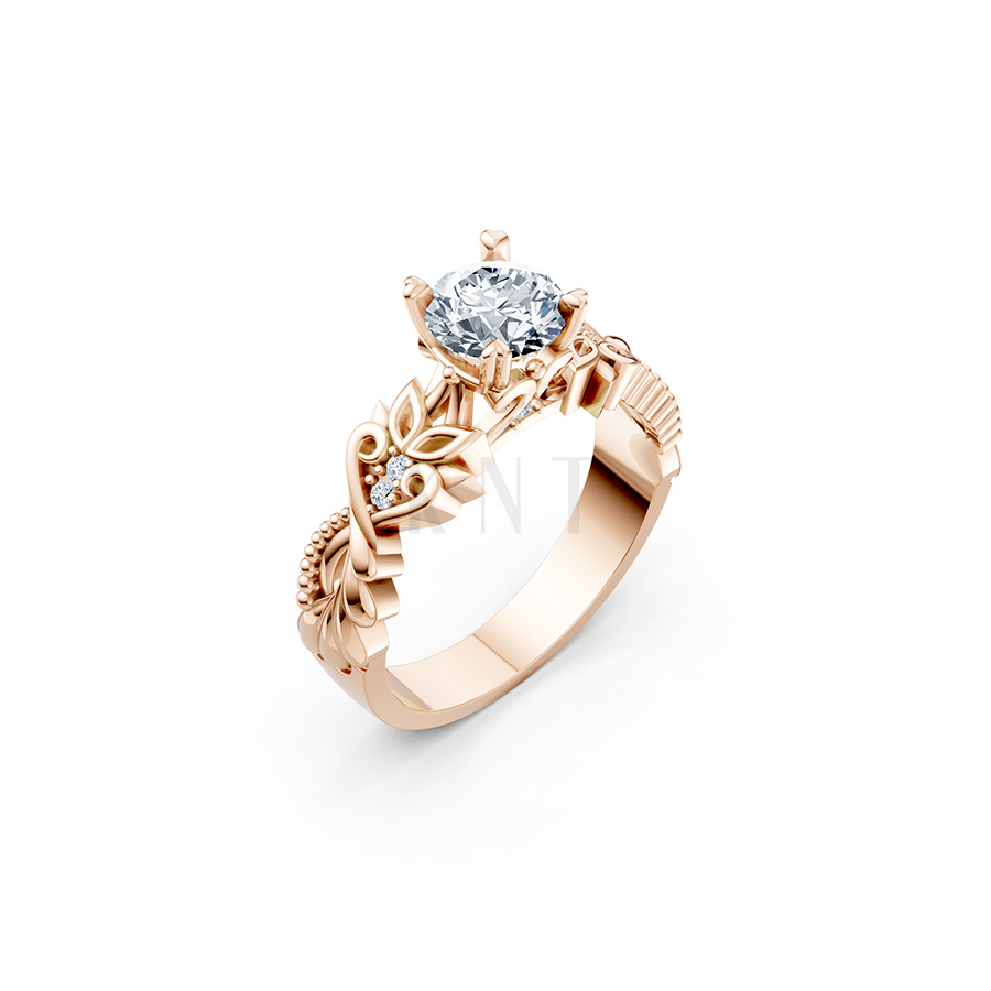 Nhẫn đính hôn R220 thiết kế hoa lá tinh xảo nổi bật nữ tính màu vàng hồng Rose Gold họa tiết ấn tượng, cá tính