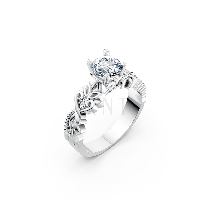 Nhẫn đính hôn R220 thiết kế hoa lá tinh xảo nổi bật nữ tính màu vàng trắng White Gold kiểu dáng hiện đại, nổi bật