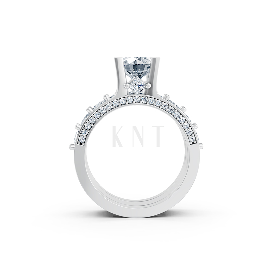 Nhẫn đính hôn R221 thiết kế thân nhẫn đính đá vuông tinh xảo màu vàng trắng White Gold kiểu dáng cá tính, hiện đại