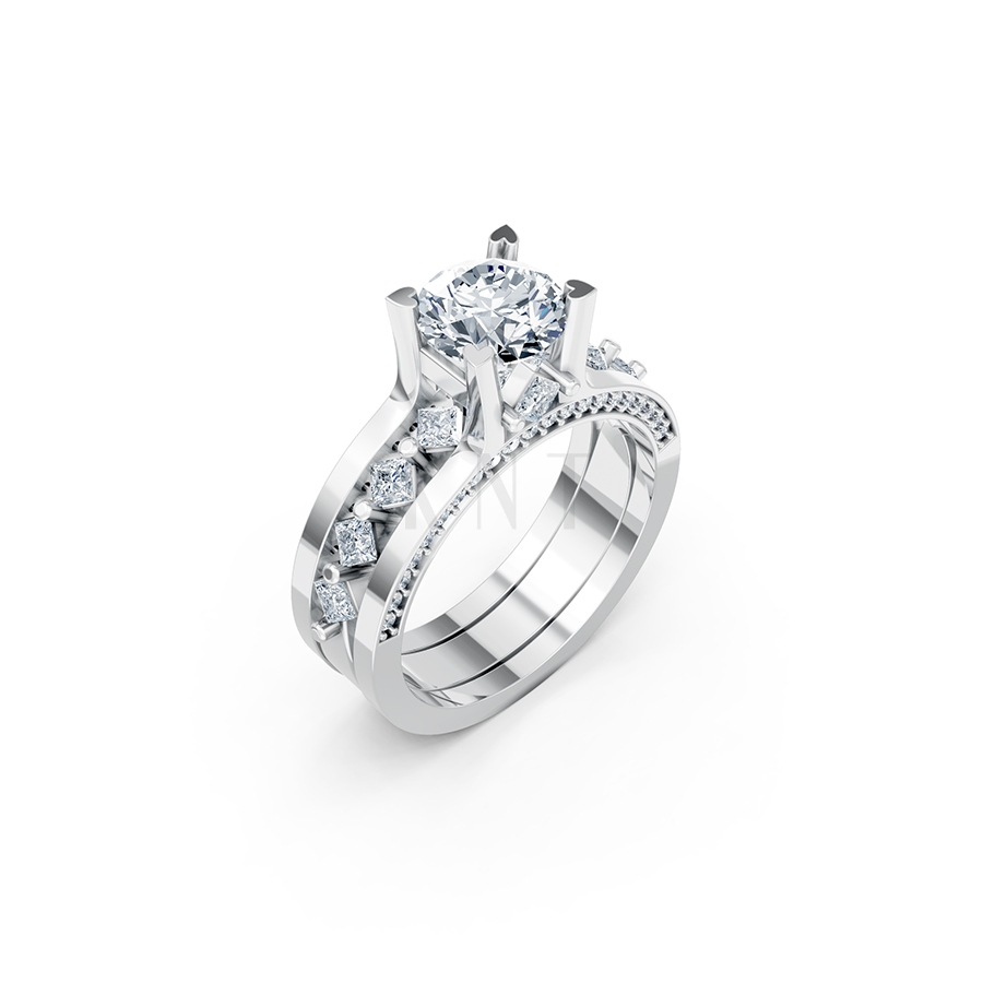 Nhẫn đính hôn R221 thiết kế thân nhẫn đính đá vuông tinh xảo màu vàng trắng White Gold kiểu dáng hiện đại, nổi bật