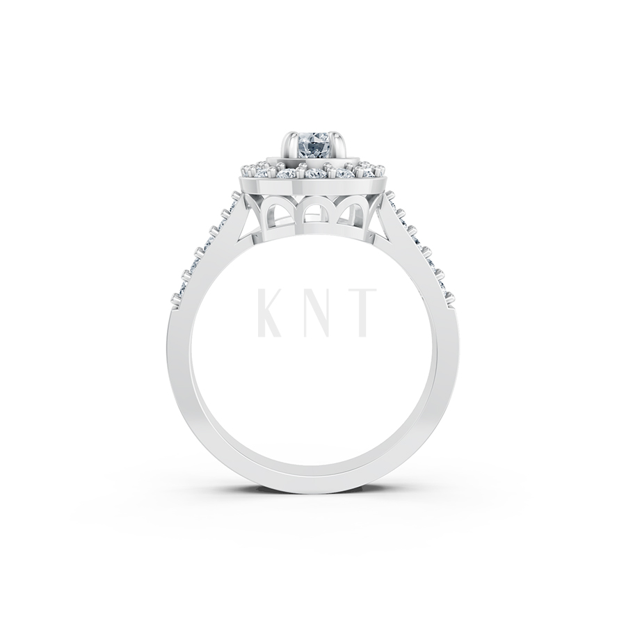 Nhẫn đính hôn đá US R227 ổ tròn hai tầng đá rực rỡ màu vàng trắng White Gold vàng sáng, đường nét sắc sảo, tinh tế