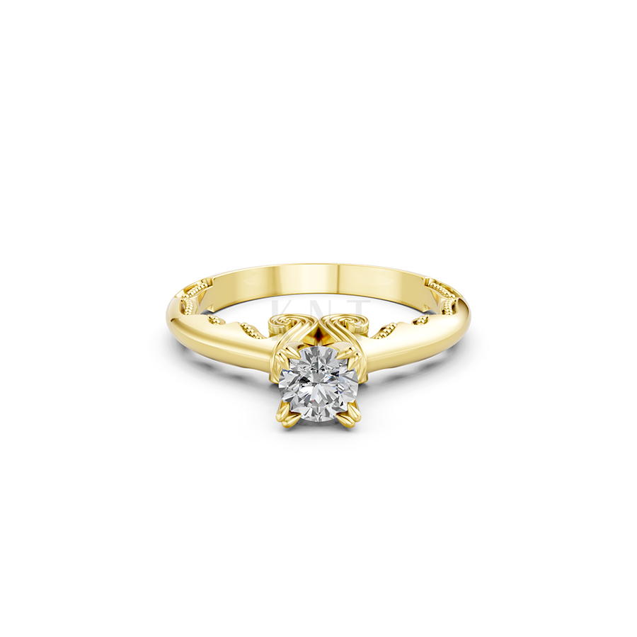 Nhẫn đính hôn R232 màu Vàng Gold mặt nhẫn chạm khắc tinh xảo, độc đáo