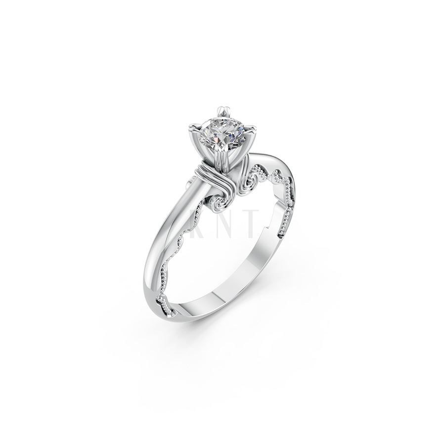 Nhẫn đính hôn R232 màu vàng trắng White Gold kiểu dáng hiện đại, nổi bật