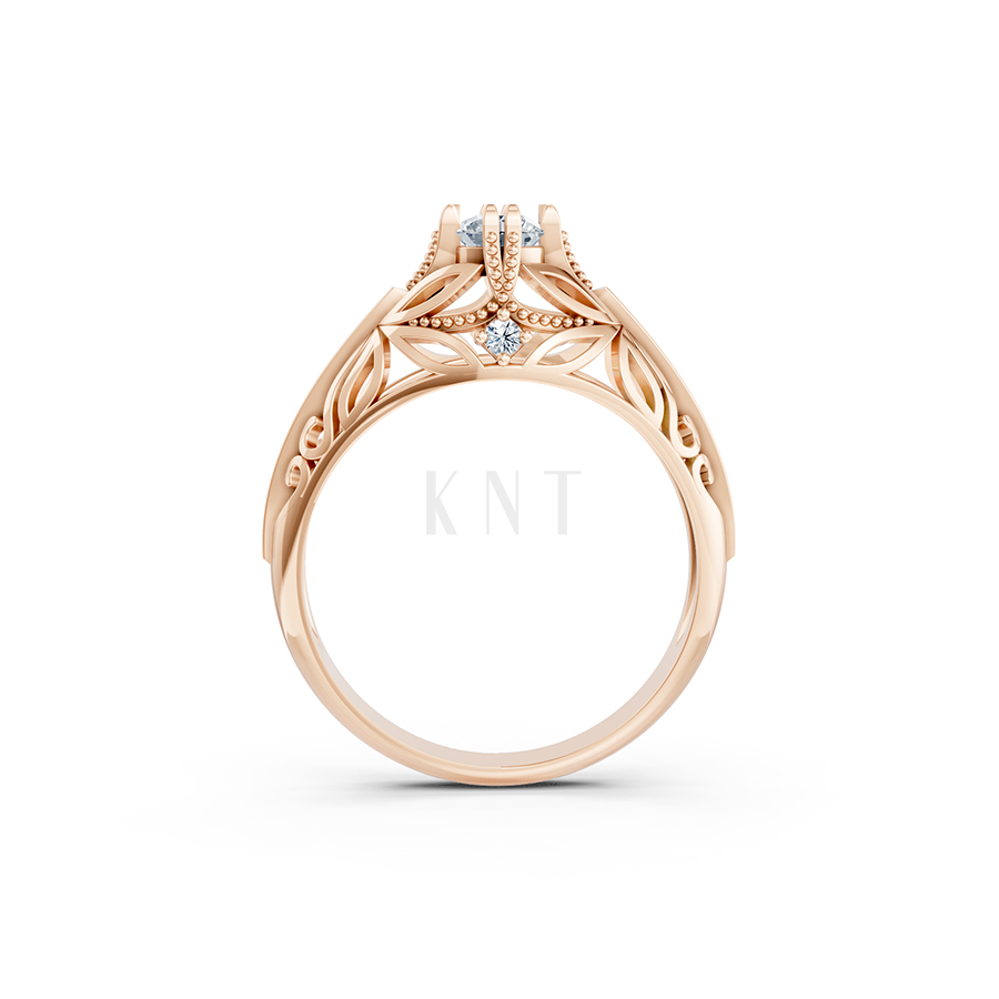 Nhẫn đính hôn R234 thiết kế cổ điển chạm khắc tinh xảo màu vàng hồng Rose Gold vàng đẹp, họa tiết hình học, độc đáo