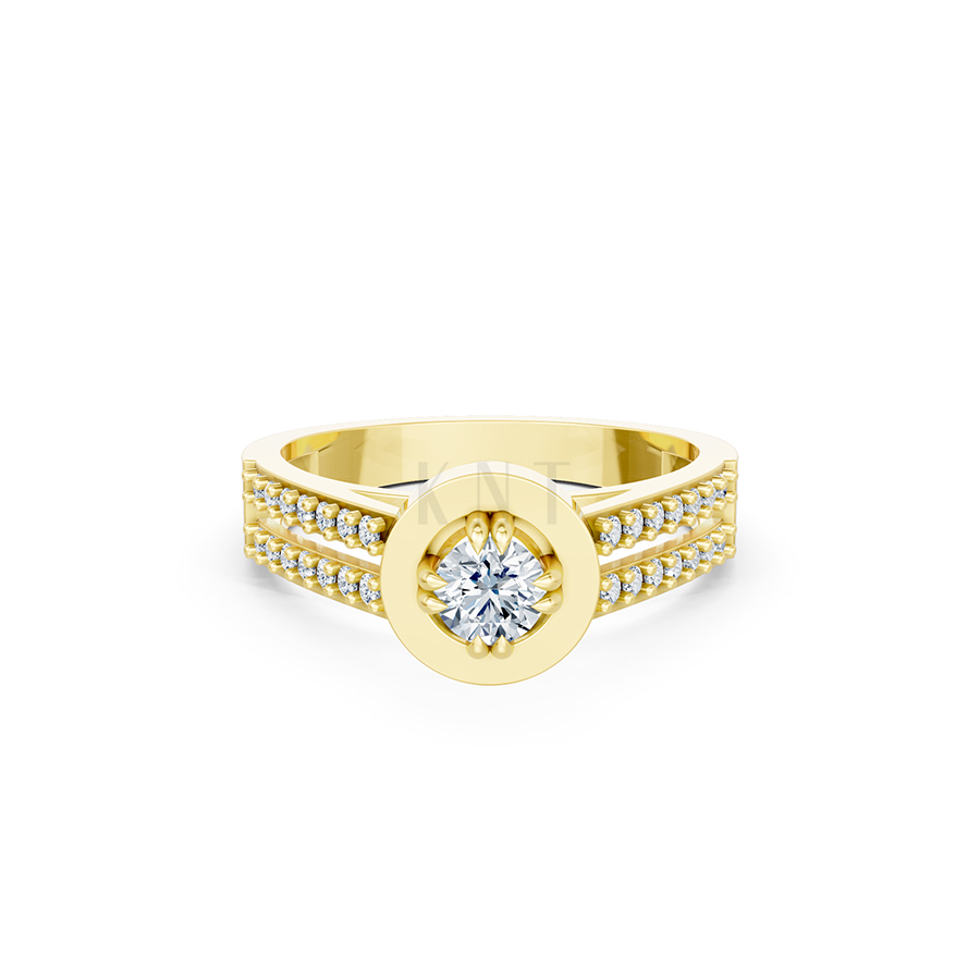 Nhẫn đính hôn đá cao cấp R239 thiết kế hai hàng đá tấm nổi bật màu Vàng Gold mặt nhẫn chạm khắc tinh xảo, độc đáo