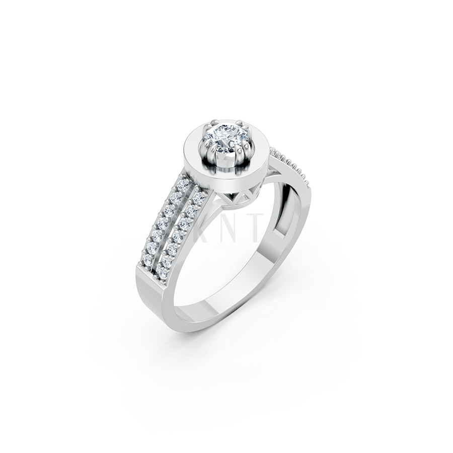 Nhẫn đính hôn đá cao cấp R239 thiết kế hai hàng đá tấm nổi bật màu vàng trắng White Gold kiểu dáng hiện đại, nổi bật