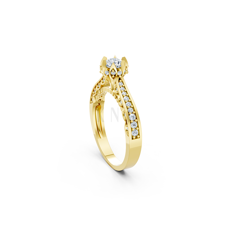 Nhẫn đính hôn R240 màu Vàng Gold đính đá trắng, thiết kế phá cách, sang trọng