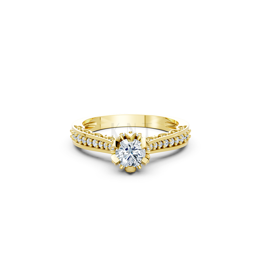 Nhẫn đính hôn R240 màu Vàng Gold vàng 10K/14K/18K/607 đính đá nhỏ, thanh lịch