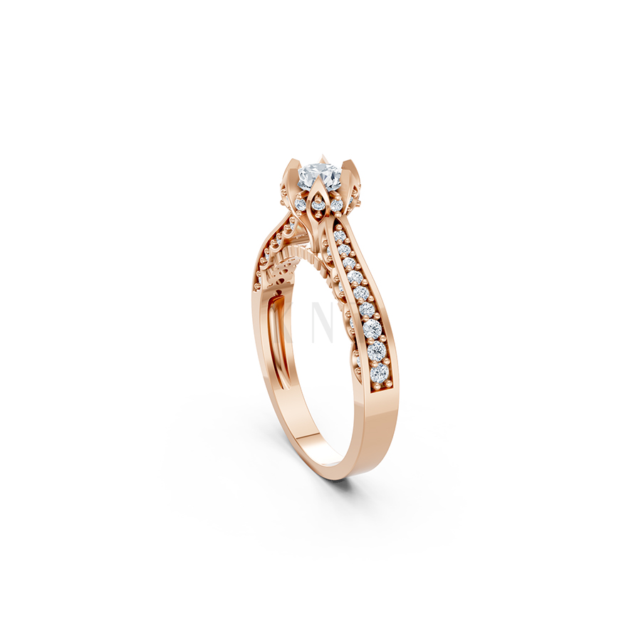Nhẫn đính hôn R240 màu vàng hồng Rose Gold cặp đôi, phong cách trẻ trung, nổi bật