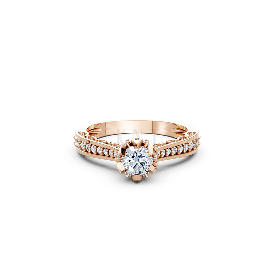 Nhẫn đính hôn R240 màu vàng hồng Rose Gold thiết kế đối xứng, phong cách, ấn tượng