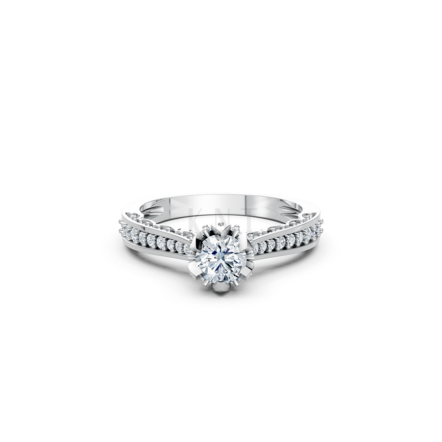 Nhẫn đính hôn R240 màu vàng trắng White Gold vàng sáng bóng, thiết kế trẻ trung