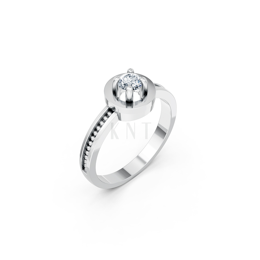 Nhẫn đính hôn đá cao cấp R241 thiết kế mặt tròn đính đá màu vàng trắng White Gold kiểu dáng hiện đại, nổi bật