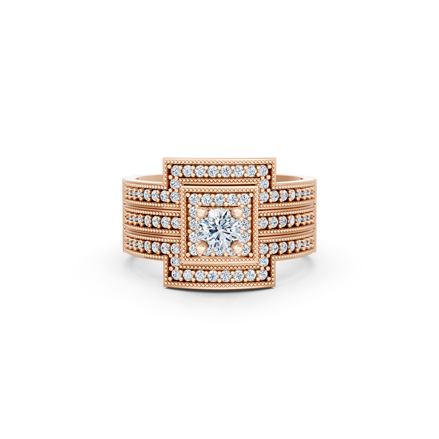 NHẪN ĐÍNH HÔN ĐÁ US - R242 - TINH XẢO, PHONG CÁCH màu vàng hồng Rose Gold vàng đẹp, họa tiết hình học, độc đáo