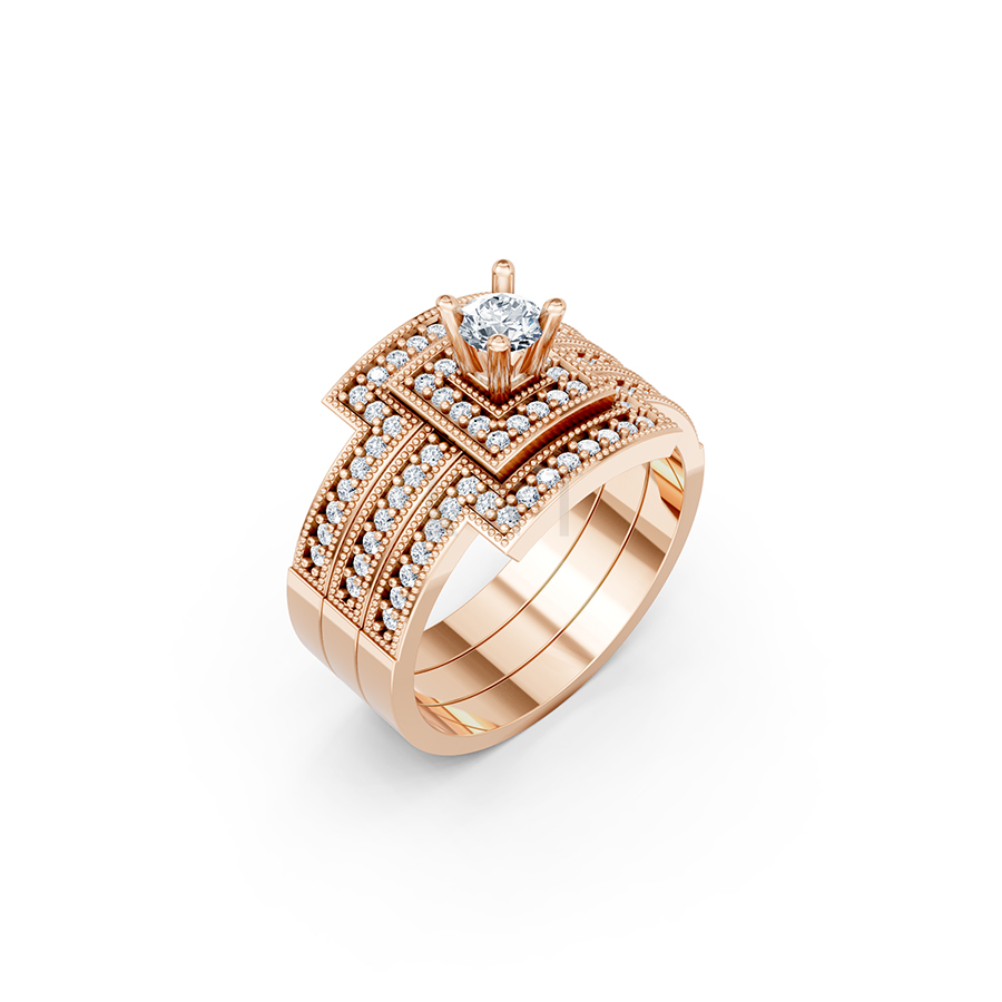 NHẪN ĐÍNH HÔN ĐÁ US - R242 - TINH XẢO, PHONG CÁCH màu vàng hồng Rose Gold họa tiết ấn tượng, cá tính