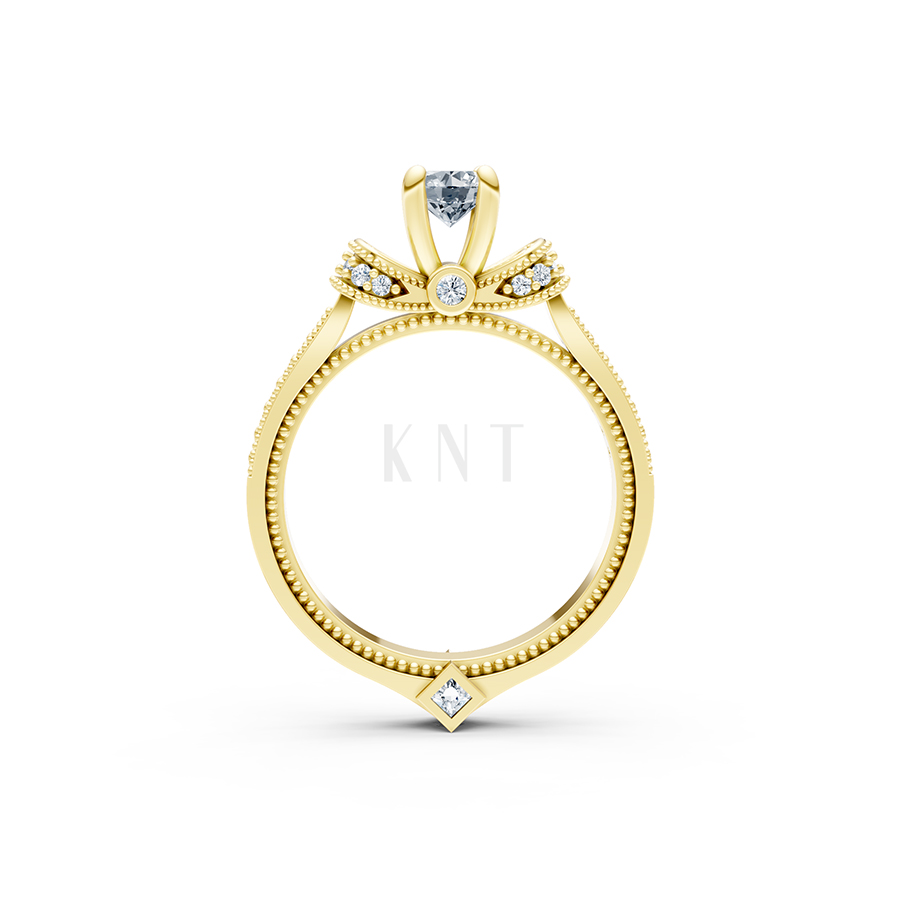 Nhẫn đính hôn R255 chạm khắc tỉ mỉ đính đá tấm cuốn hút màu Vàng Gold vàng 10K/14K/18K/607 đính đá nhỏ, thanh lịch