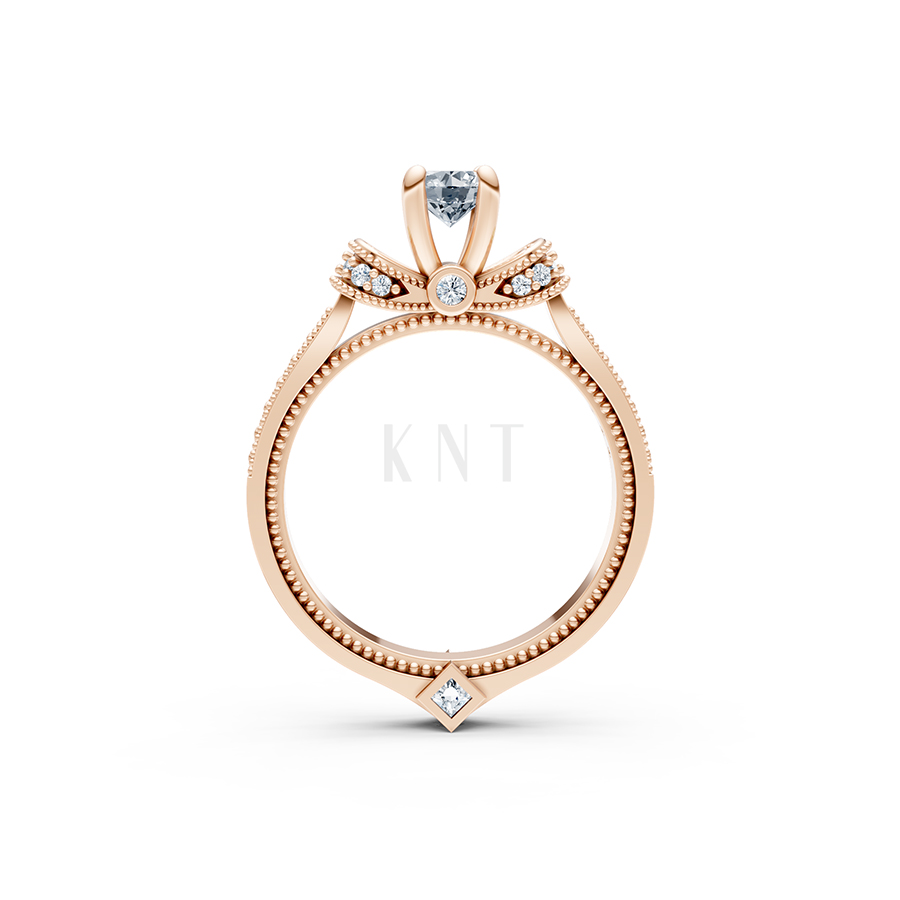 Nhẫn đính hôn R255 chạm khắc tỉ mỉ đính đá tấm cuốn hút màu vàng hồng Rose Gold thiết kế đối xứng, phong cách, ấn tượng