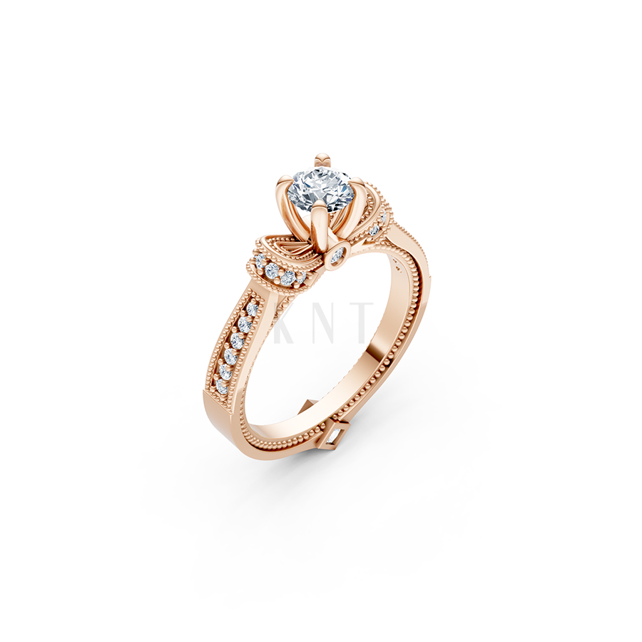 Nhẫn đính hôn R255 chạm khắc tỉ mỉ đính đá tấm cuốn hút màu vàng hồng Rose Gold họa tiết ấn tượng, cá tính