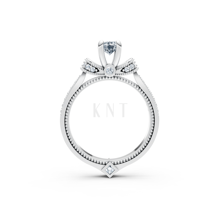 Nhẫn đính hôn R255 chạm khắc tỉ mỉ đính đá tấm cuốn hút màu vàng trắng White Gold vàng sáng bóng, thiết kế trẻ trung