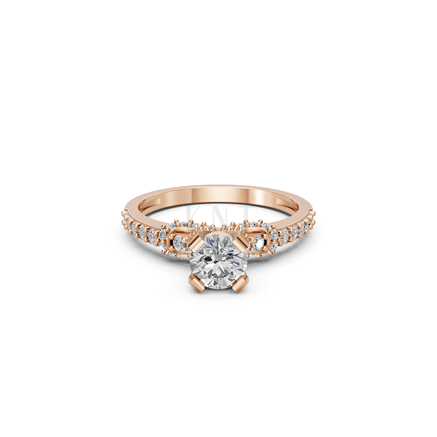 Nhẫn đính hôn R256 màu vàng hồng Rose Gold thiết kế đối xứng, phong cách, ấn tượng