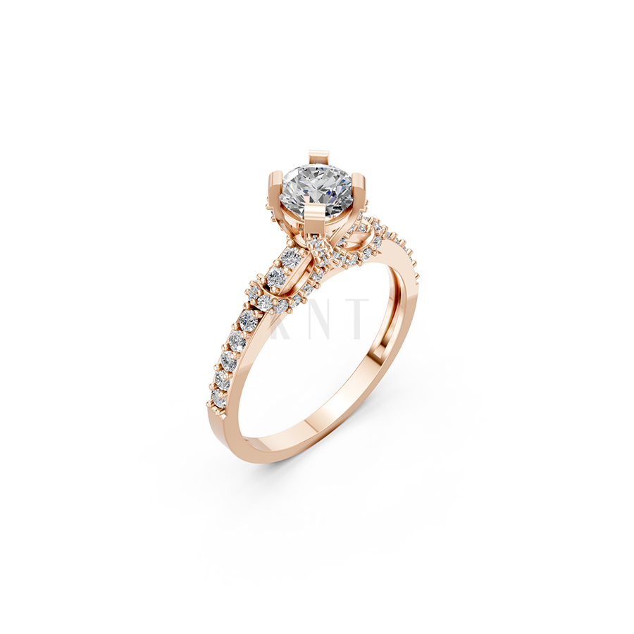 Nhẫn đính hôn R256 màu vàng hồng Rose Gold họa tiết ấn tượng, cá tính