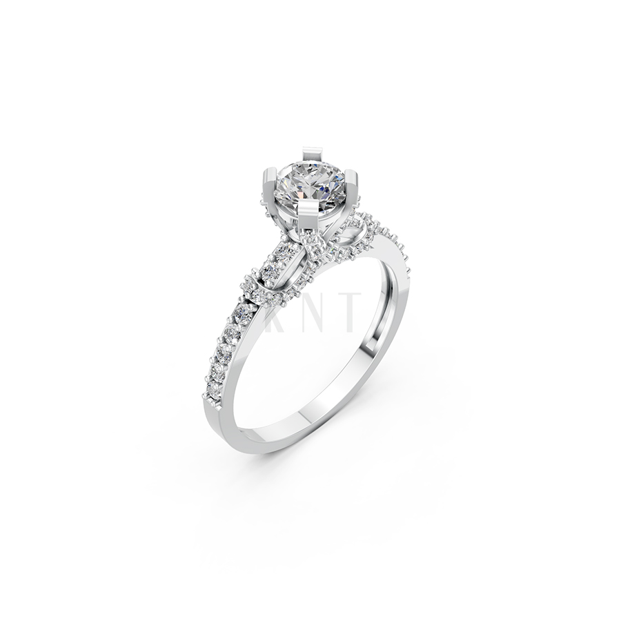 Nhẫn đính hôn R256 màu vàng trắng White Gold kiểu dáng hiện đại, nổi bật