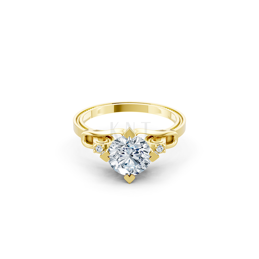 Nhẫn đính hôn R259 màu Vàng Gold mặt nhẫn chạm khắc tinh xảo, độc đáo