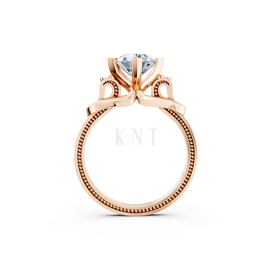 Nhẫn đính hôn R259 màu vàng hồng Rose Gold thiết kế đối xứng, phong cách, ấn tượng
