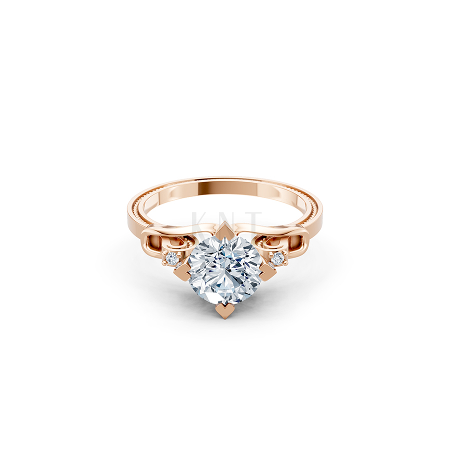 Nhẫn đính hôn R259 màu vàng hồng Rose Gold vàng đẹp, họa tiết hình học, độc đáo