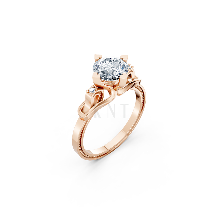 Nhẫn đính hôn R259 màu vàng hồng Rose Gold họa tiết ấn tượng, cá tính