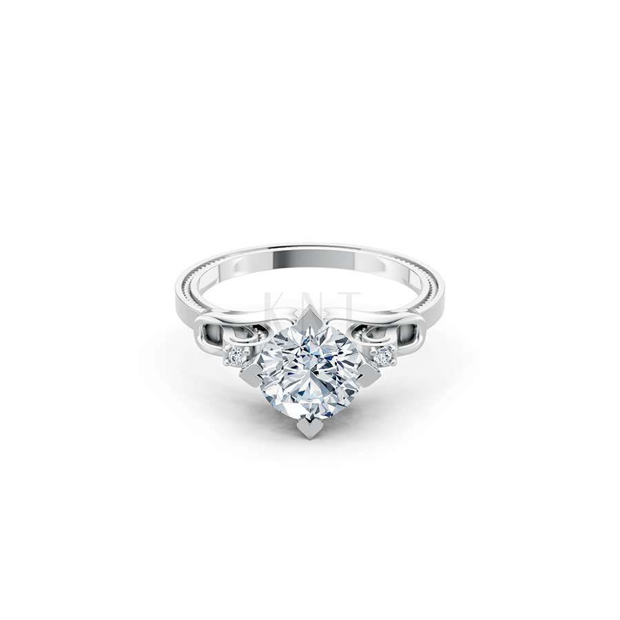 Nhẫn đính hôn R259 màu vàng trắng White Gold vàng sáng bóng, thiết kế trẻ trung