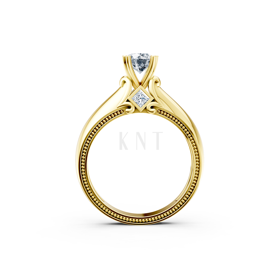 Nhẫn đính hôn R261 màu Vàng Gold mặt nhẫn chạm khắc tinh xảo, độc đáo