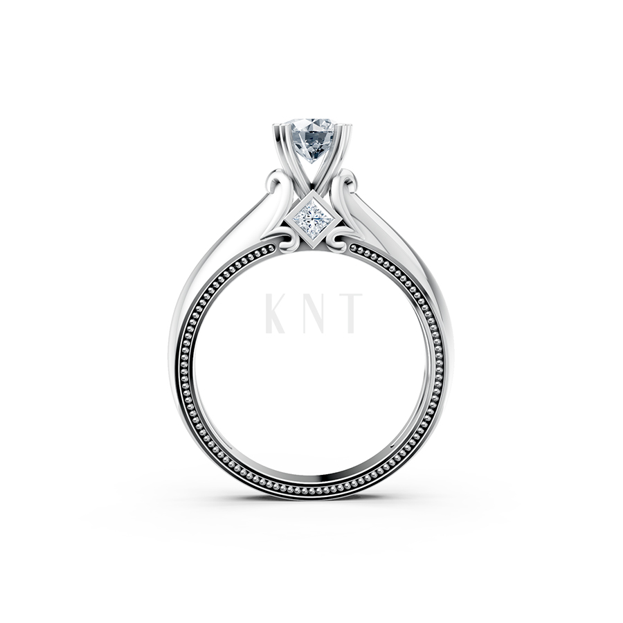 Nhẫn đính hôn R261 màu vàng trắng White Gold vàng sáng bóng, thiết kế trẻ trung