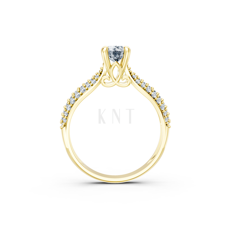 Nhẫn đính hôn R262 màu Vàng Gold mặt nhẫn chạm khắc tinh xảo, độc đáo