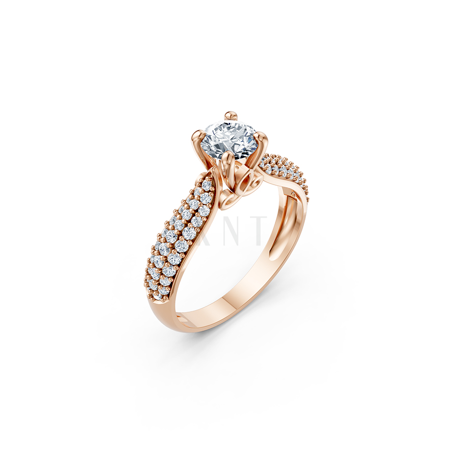 Nhẫn đính hôn R262 màu vàng hồng Rose Gold họa tiết ấn tượng, cá tính
