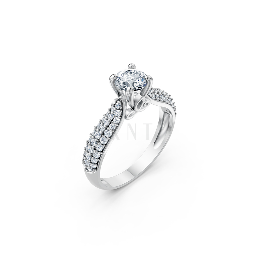 Nhẫn đính hôn R262 màu vàng trắng White Gold kiểu dáng hiện đại, nổi bật