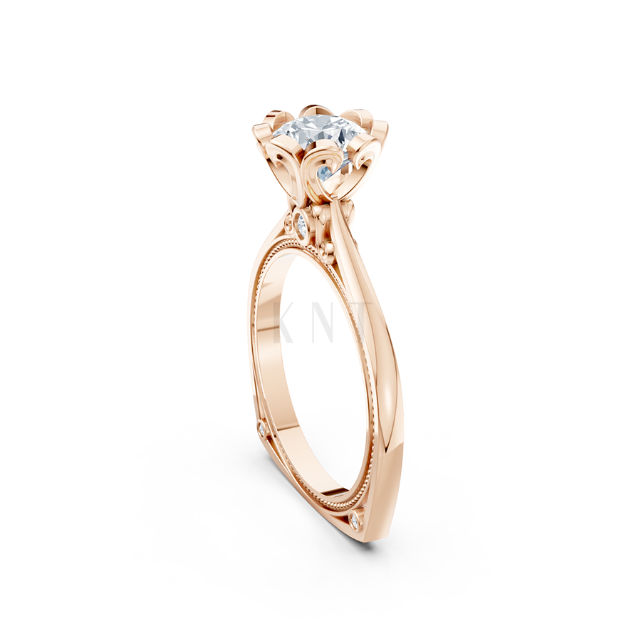 Nhẫn đính hôn R263 thiết kế đoá hoa nở rộ nổi bật, thanh lịch màu vàng hồng Rose Gold vàng đẹp, họa tiết hình học, độc đáo