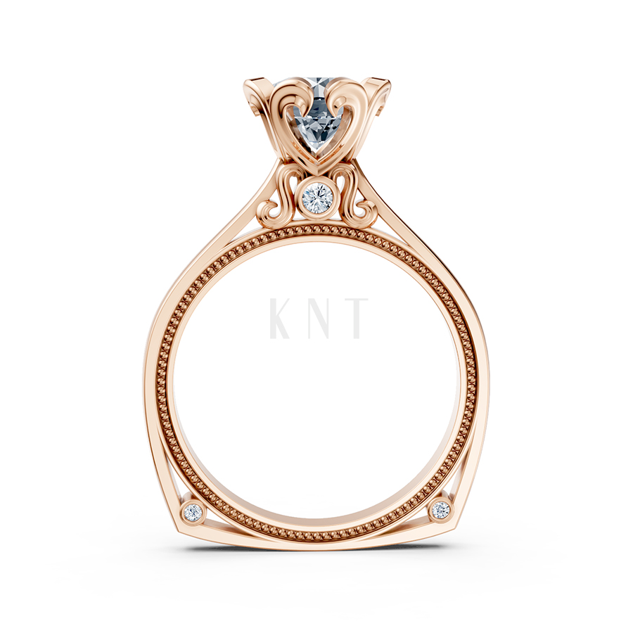 Nhẫn đính hôn R263 thiết kế đoá hoa nở rộ nổi bật, thanh lịch màu vàng hồng Rose Gold thiết kế đối xứng, phong cách, ấn tượng