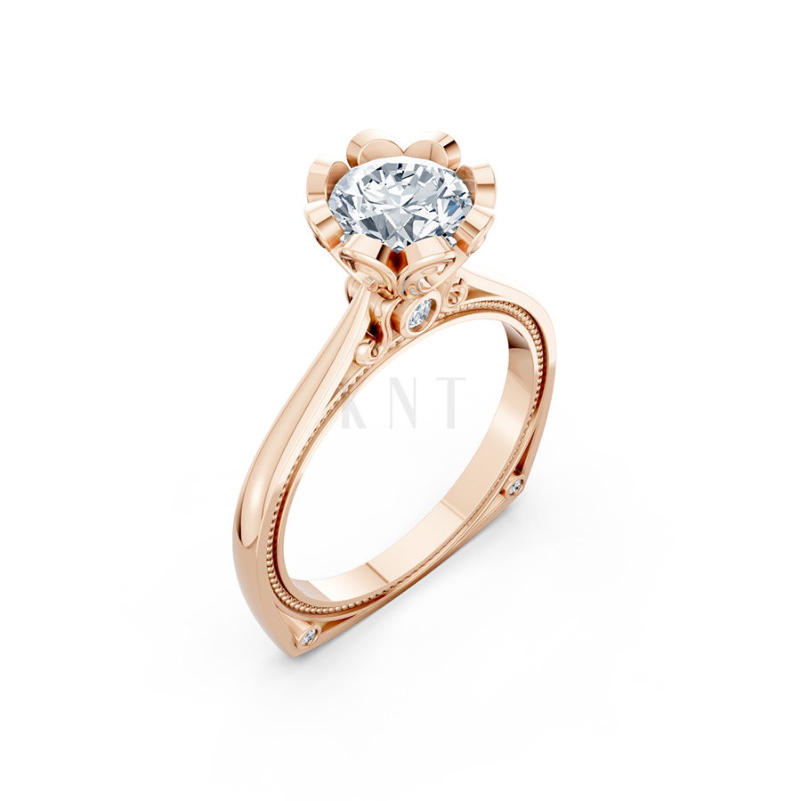 Nhẫn đính hôn R263 thiết kế đoá hoa nở rộ nổi bật, thanh lịch màu vàng hồng Rose Gold họa tiết ấn tượng, cá tính