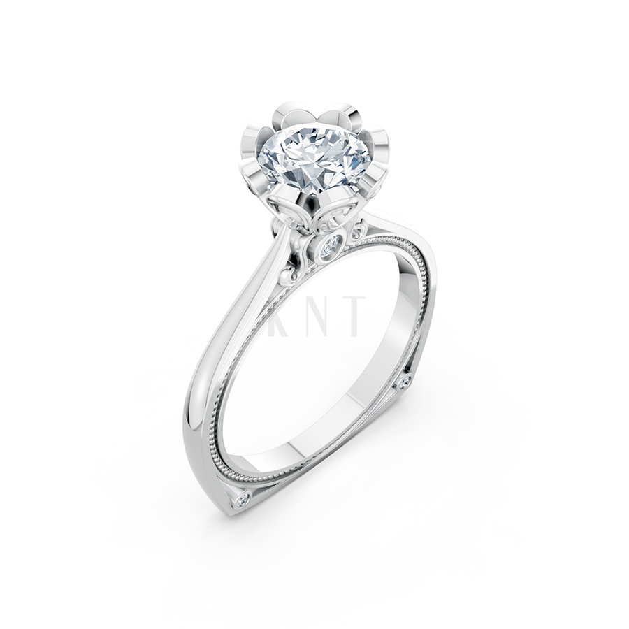 Nhẫn đính hôn R263 thiết kế đoá hoa nở rộ nổi bật, thanh lịch màu vàng trắng White Gold kiểu dáng hiện đại, nổi bật