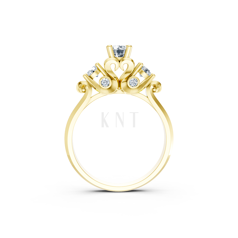 Nhẫn đính hôn R264 màu Vàng Gold mặt nhẫn chạm khắc tinh xảo, độc đáo