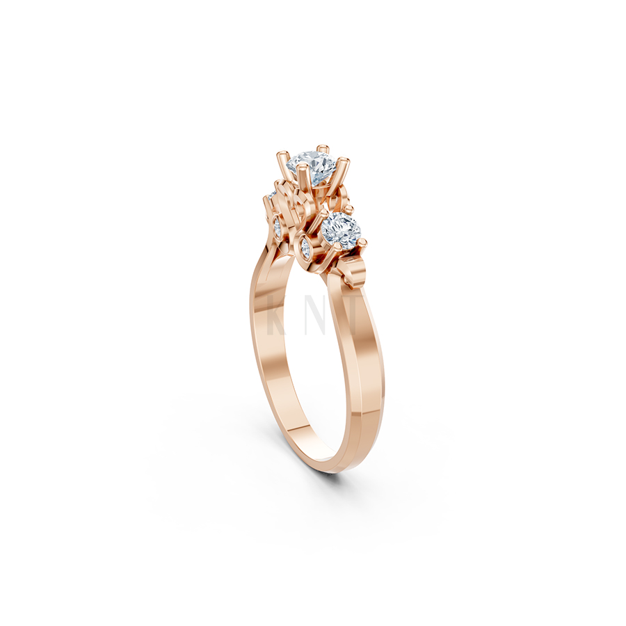 Nhẫn đính hôn R264 màu vàng hồng Rose Gold thiết kế đối xứng, phong cách, ấn tượng
