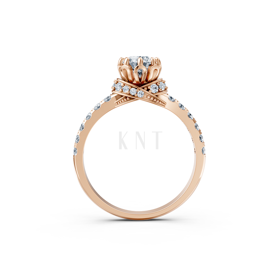 Nhẫn đính hôn R267 màu vàng hồng Rose Gold thiết kế đối xứng, phong cách, ấn tượng