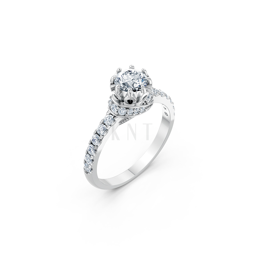 Nhẫn đính hôn R267 màu vàng trắng White Gold kiểu dáng hiện đại, nổi bật