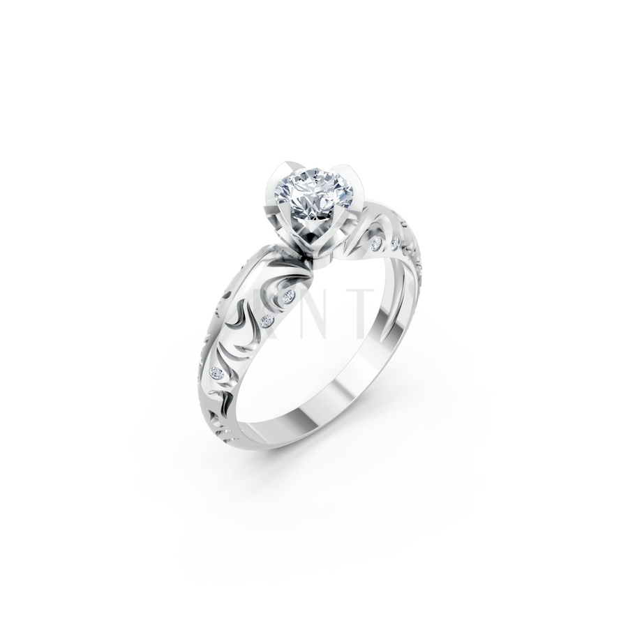 Nhẫn đính hôn R271 màu vàng trắng White Gold kiểu dáng hiện đại, nổi bật