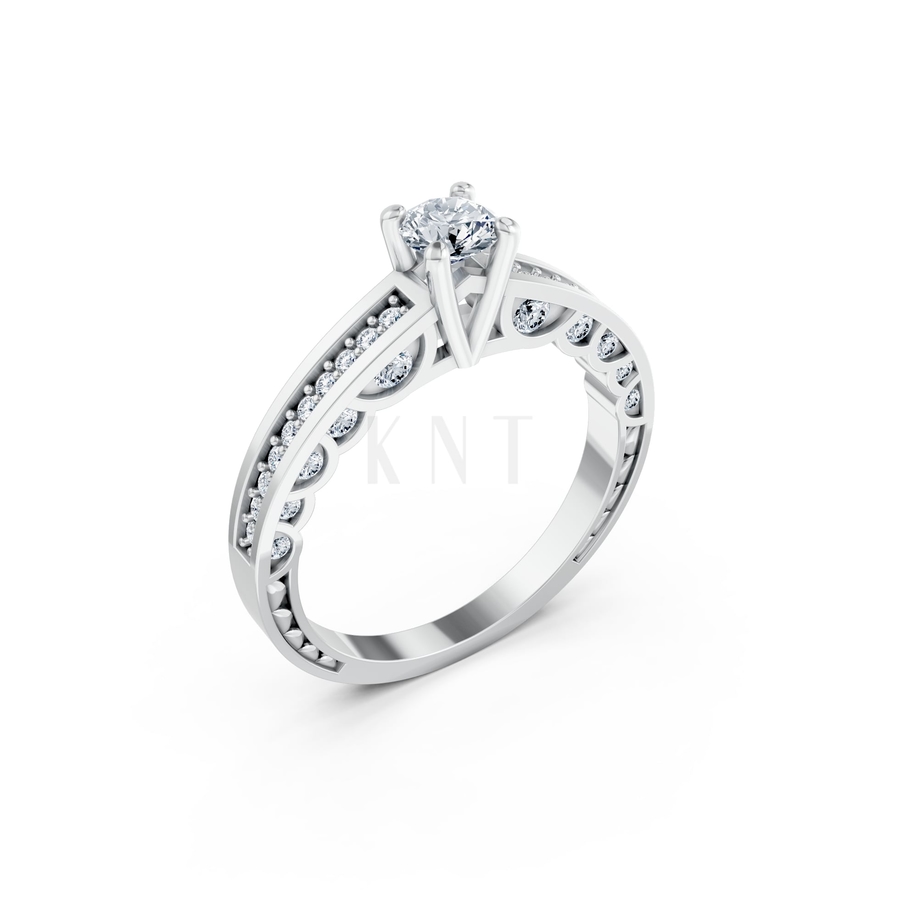 NHẪN ĐÍNH HÔN R285 màu vàng trắng White Gold kiểu dáng hiện đại, nổi bật