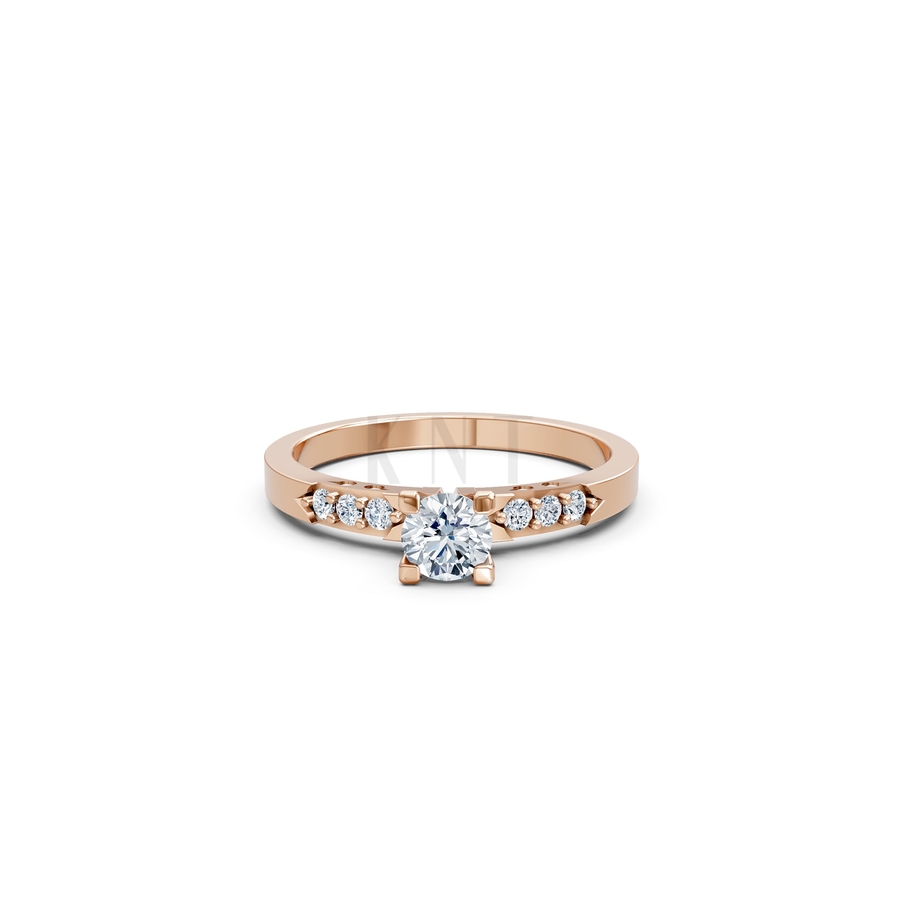 Nhẫn đính hôn R296 màu vàng hồng Rose Gold thiết kế đối xứng, phong cách, ấn tượng