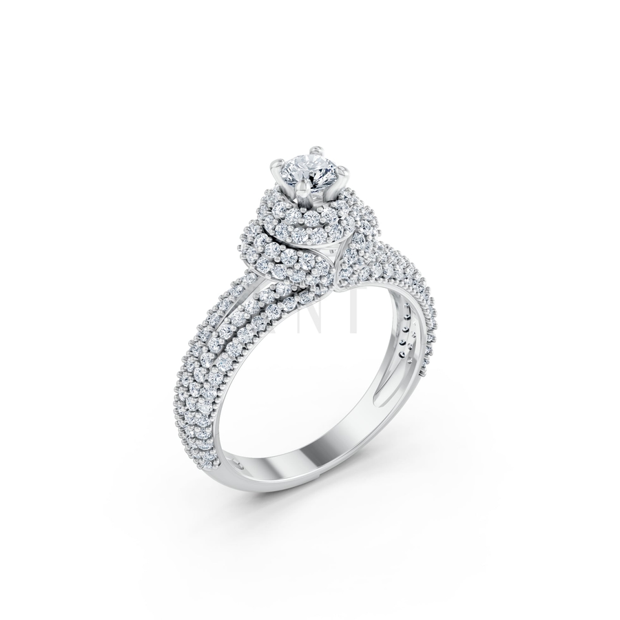 Nhẫn đính hôn đá cao cấp R297 màu vàng trắng White Gold kiểu dáng hiện đại, nổi bật