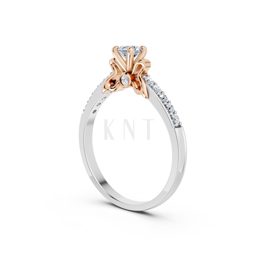 Nhẫn đính hôn đá cao cấp R301 phối màu Dual Color vàng đẹp, họa tiết hình học, độc đáo