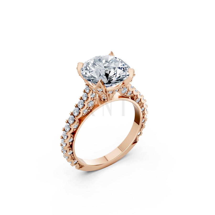 Nhẫn đính hôn đá US R317 màu vàng hồng Rose Gold họa tiết ấn tượng, cá tính