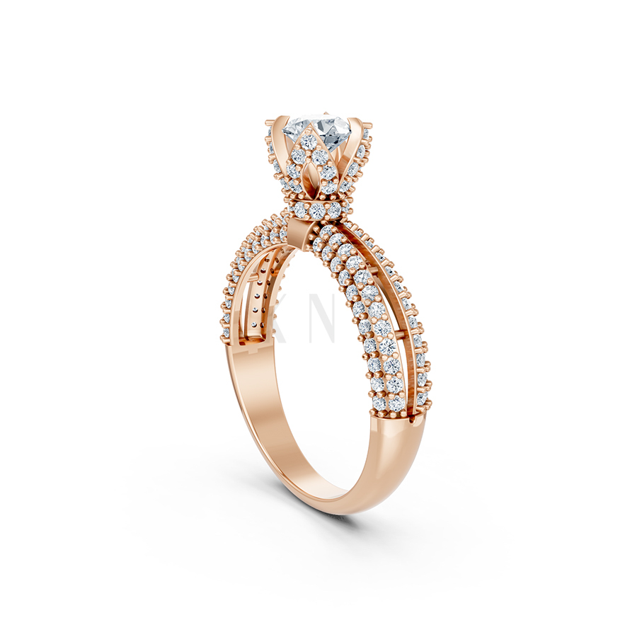 Nhẫn đính hôn đá US R327 màu vàng hồng Rose Gold vàng đẹp, họa tiết hình học, độc đáo